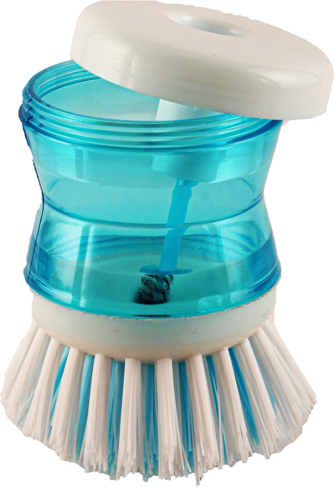 159 Plastic Wash Basin Brush Cleaner with Liquid Soap Dispenser  (Multicolour)