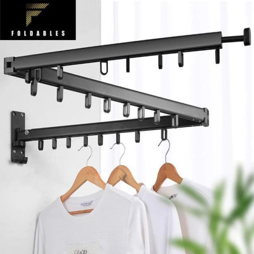 Wall Hook Rail-Mounted Hanging Rack with 5 Retractable Hooks