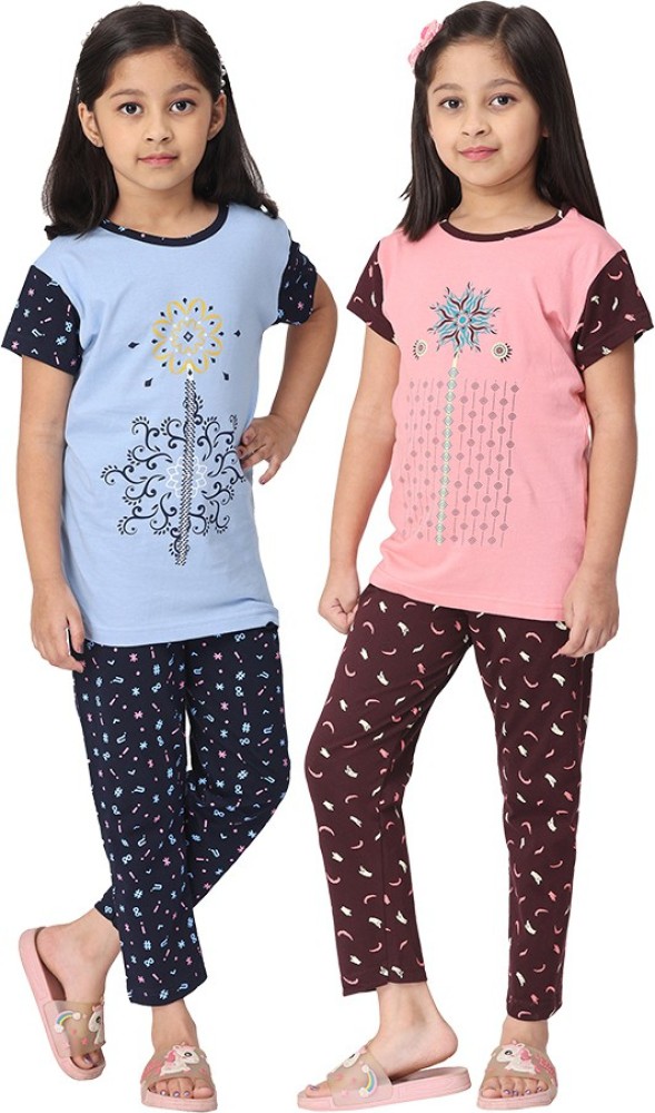 SK NAREN Kids Nightwear Girls Printed Cotton