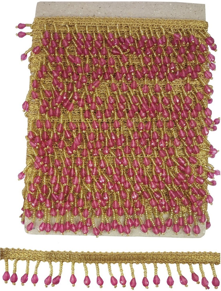 Craft Love Pearl Latkan Hanging Bead Lace Border 9.2 Yards/8.5 Meters for  Saree Blouse Dupatta Lehenga Sewing Designing Crafts etc. (2 cm Wide)