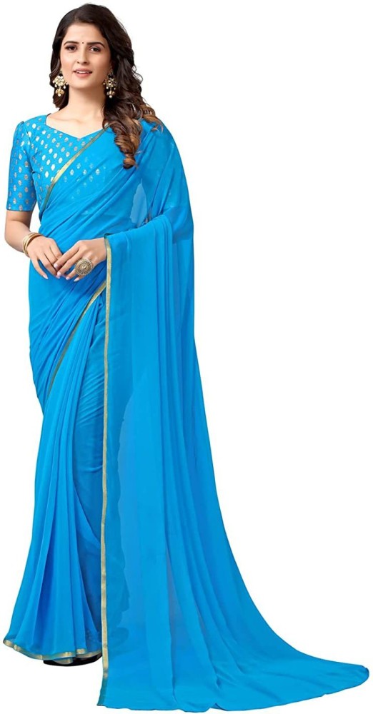Buy Xclusive Designer Solid/Plain Bollywood Chiffon Blue Sarees