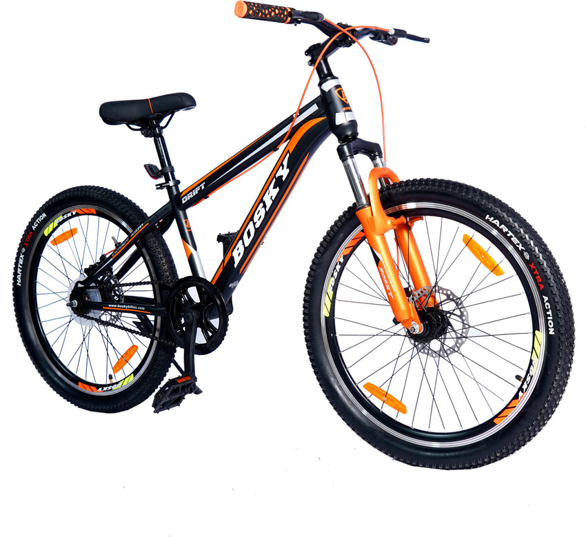 Bosky Cycle for Men Steel frame with Dual disc Single Speed Black Orange 24 T Mountain Cycle Price in India Buy Bosky Cycle for Men Steel frame with Dual disc Single Speed
