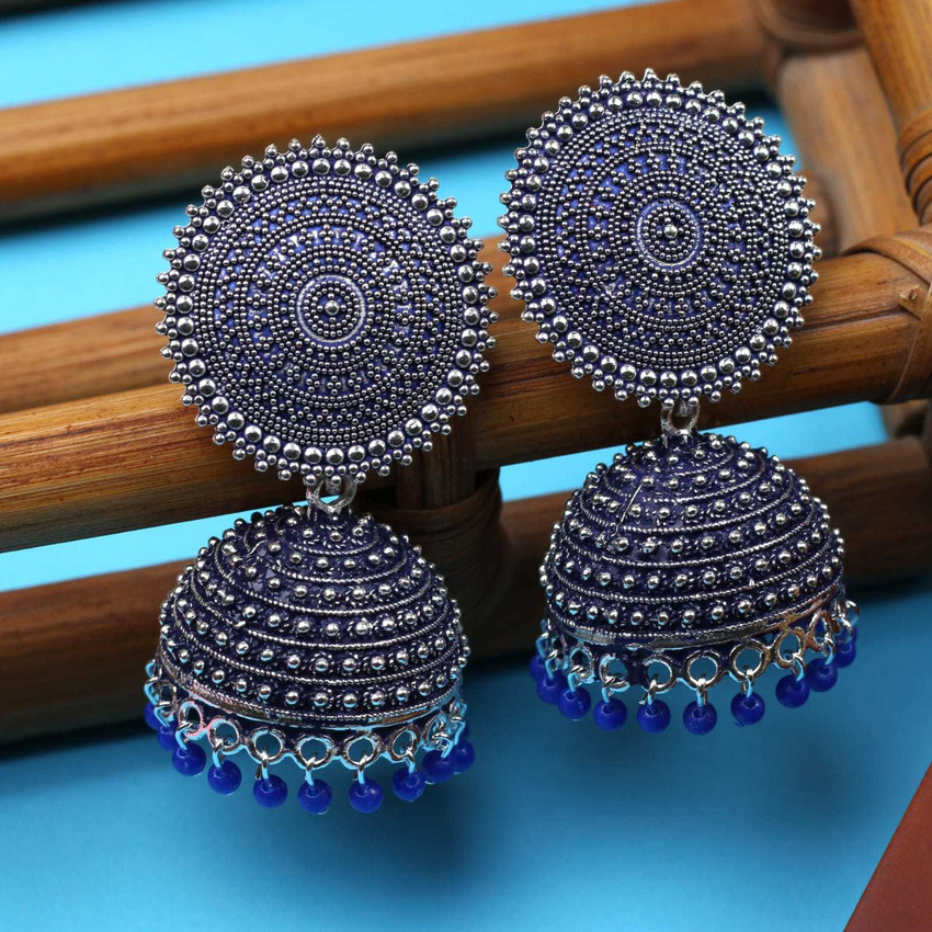 RAJ JEWELLERY Ethnic Traditional Blue Color oxidised Jhumka Earrings For Women and Girls Alloy Jhumki Earring