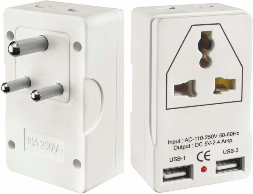 KAVANA 3 Pin Multiplug Adaptor with USB Ports for Mobile Charging