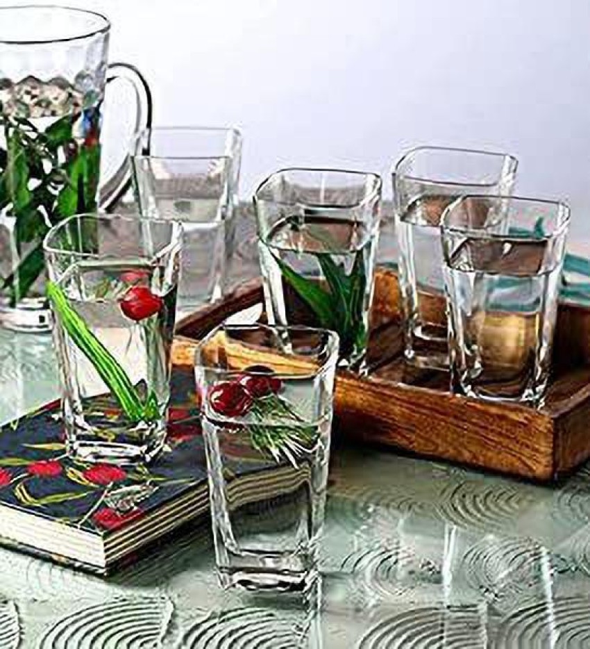 Buy FAYZO Glasses Set Juice Glass, Water Glasses, Drinking Glass Set of 6 Glass  Set for Juice, Water, Beer, Cocktails and Mixed Drinks Heavy Duty Square  Bottom for Bars 260 Ml (Melodia)