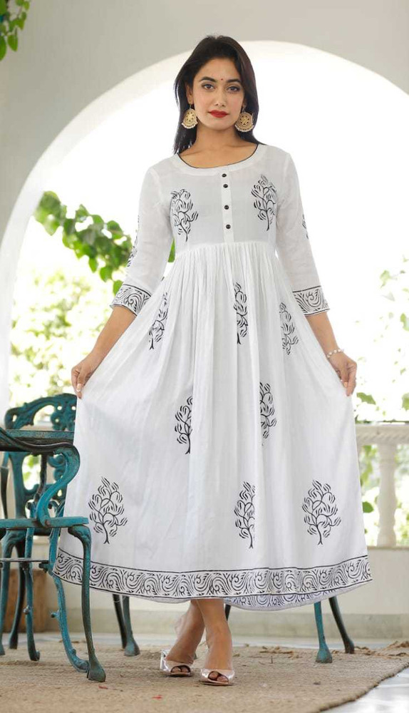 White plain shop anarkali kurta