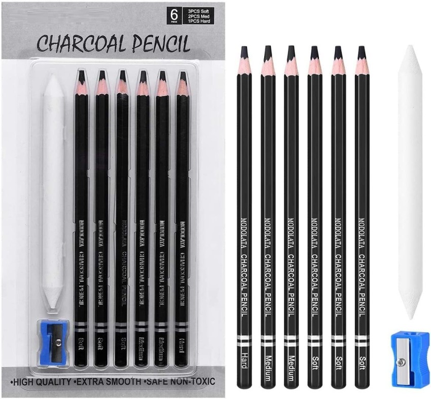 6Pcs White Charcoal Pencil Drawing Set Soft & Medium Sketching Pencil Art  S.;-d