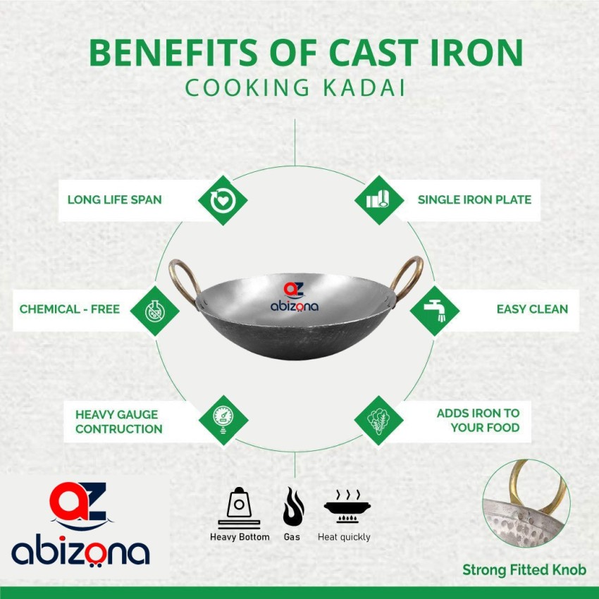 abizona Traditional Iron Kadai Deep Bottom Frying Kadai for Cooking 2500Ml  kadahe 11Inch Kadhai 28 cm diameter 2.5 L capacity Price in India - Buy  abizona Traditional Iron Kadai Deep Bottom Frying