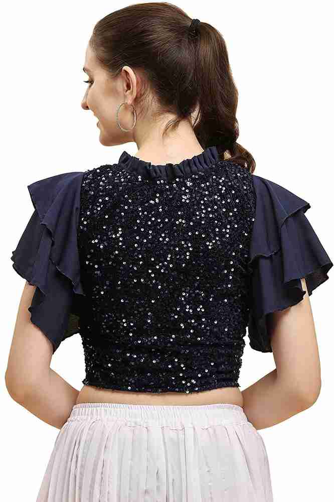 YUGHASTI FASHION Casual Embellished Women Blue, Black Top - Buy