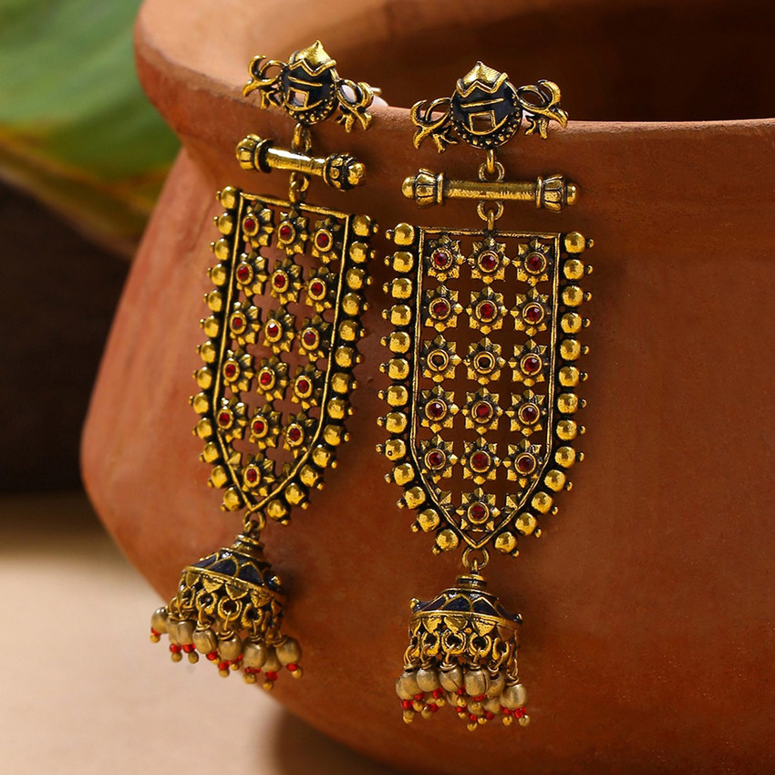 Voylla Arabian Nights Traditional Earrings Brass Drops Danglers