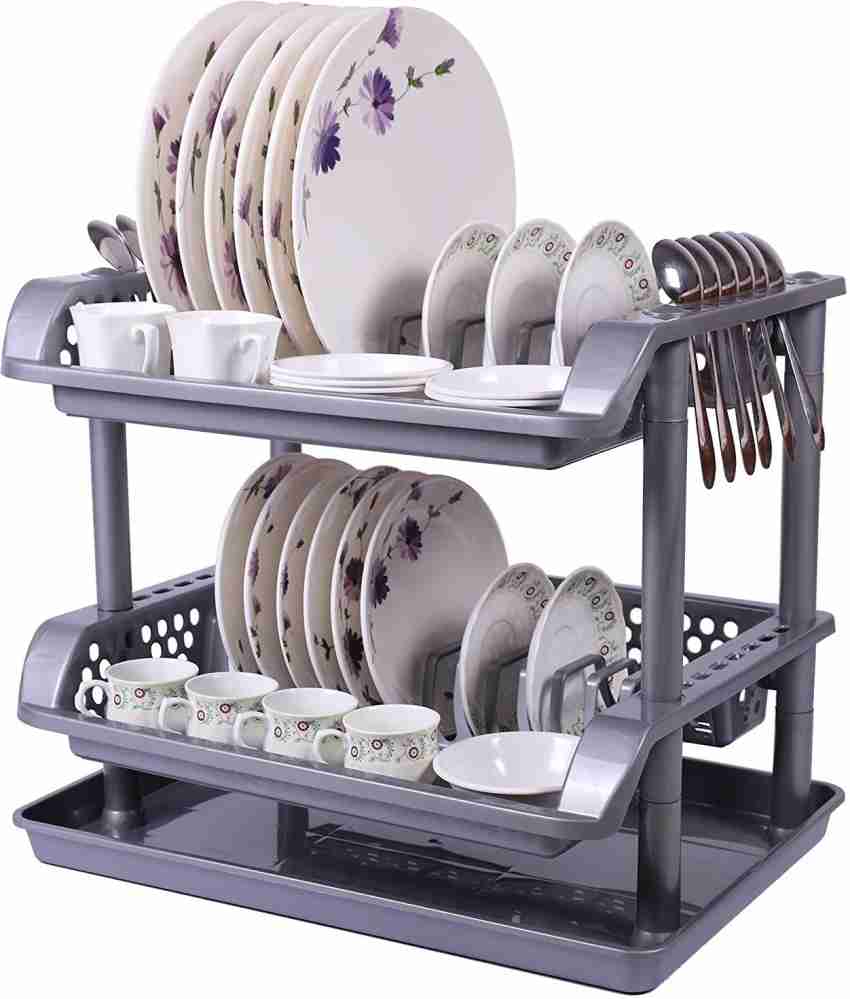 Frcolor Kitchen Storage Rack Multifunctional Dish Drain Rack Kitchen Utensil Holder Plastic Dish Drainer (Pink), Size: 33x31x24cm