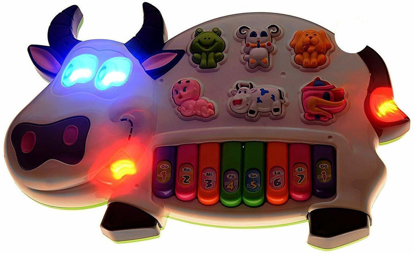 TERN Musical Light Sound Cow Piano Toy for Kids Beautiful Cow Design with 3 Modes Musical Light Sound Cow Piano Toy for Kids Beautiful Cow Design with
