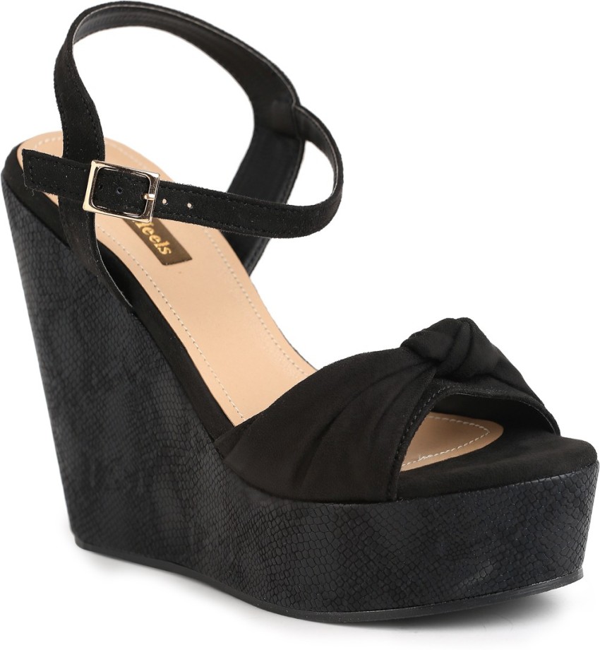 Black platform online wedges