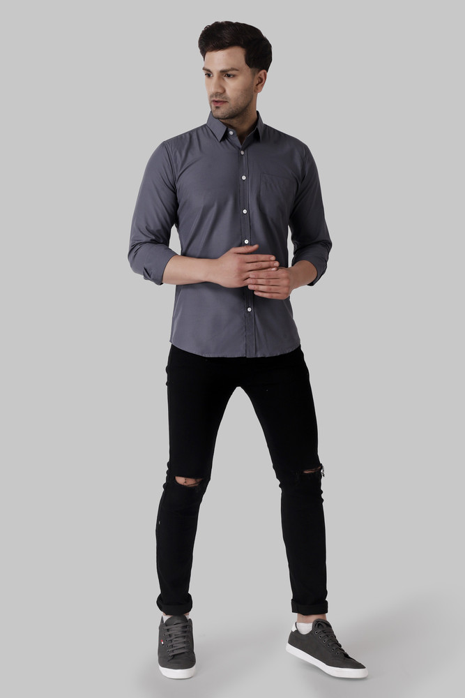 Grey shirt black jeans discount