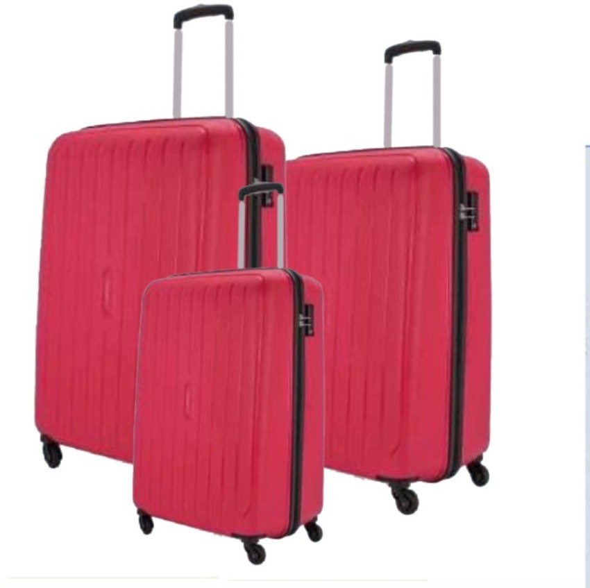 VIP Aristocrat SAGA Trolley set of 3 TSA Lock Anti Theft Zip Cabin Medium Large Cabin Check in Set 4 Wheels 31 inch Red Price in India Flipkart