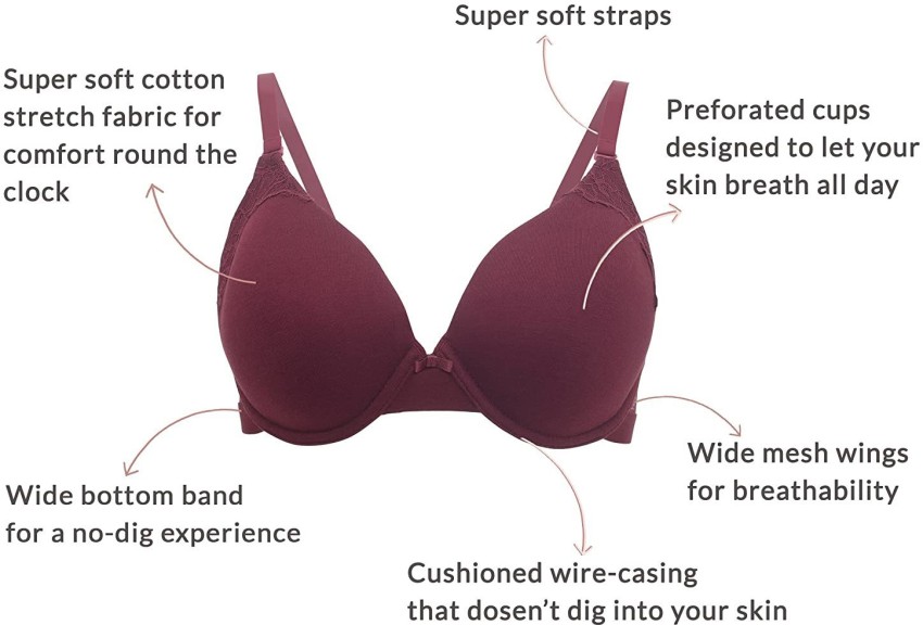 Buy Nykd Breathe Cotton T-Shirt Bra - Padded, Wired - Maroon for