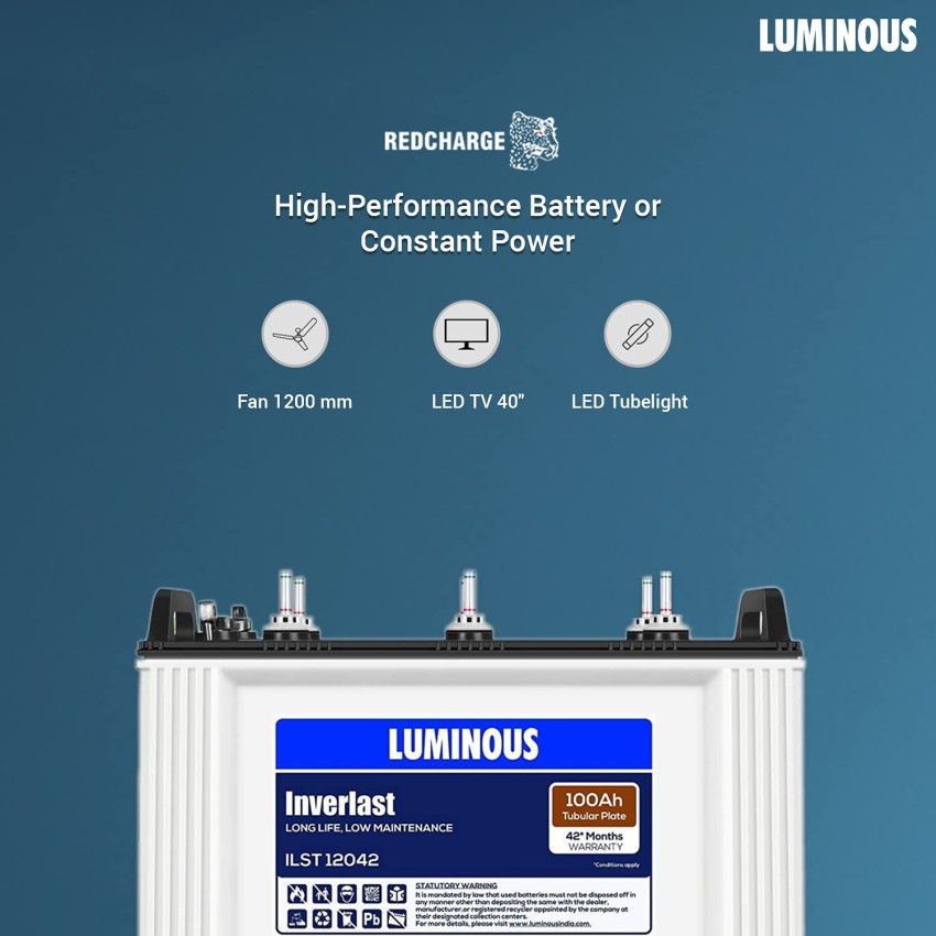 LUMINOUS 12V 100AH TUBULAR BATTERY at Rs 8500, Luminous Battery in  Hyderabad