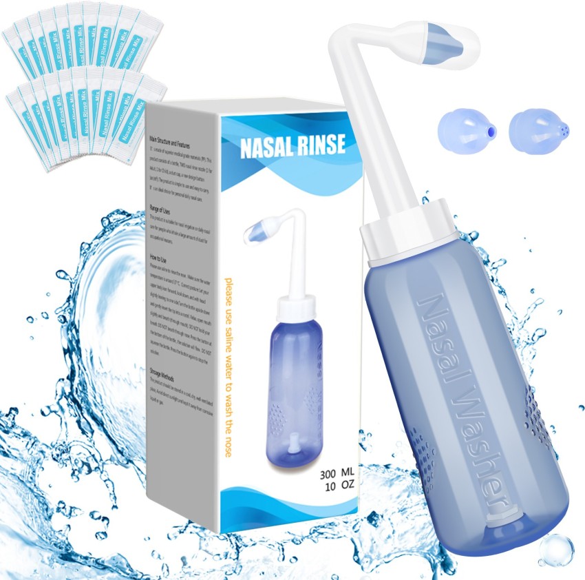 Neti Pot Sinus Rinse Wash Bottle Nose Cleaner Pressure Nasal Irrigation for  Adult & Kid, 300 ML with 30 Nasal Wash Salt Packets and Sticker