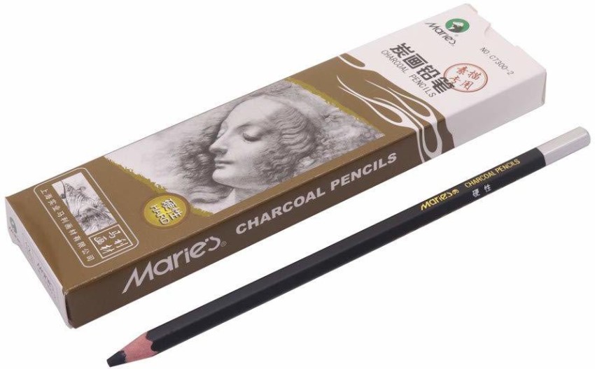 Maries Artist Charcoal Pencil 12 Piece Set, Black Paper Handle