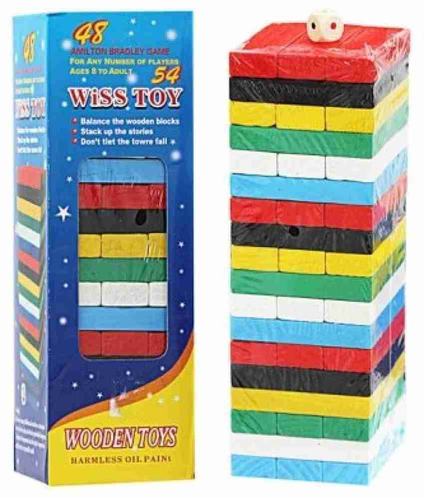 rozik Wooden Wiss Toy Tumbling Stacking Building Tower Game with Dices for  Kids 54 Pcs - Wooden Wiss Toy Tumbling Stacking Building Tower Game with  Dices for Kids 54 Pcs . shop for rozik products in India. | Flipkart.com