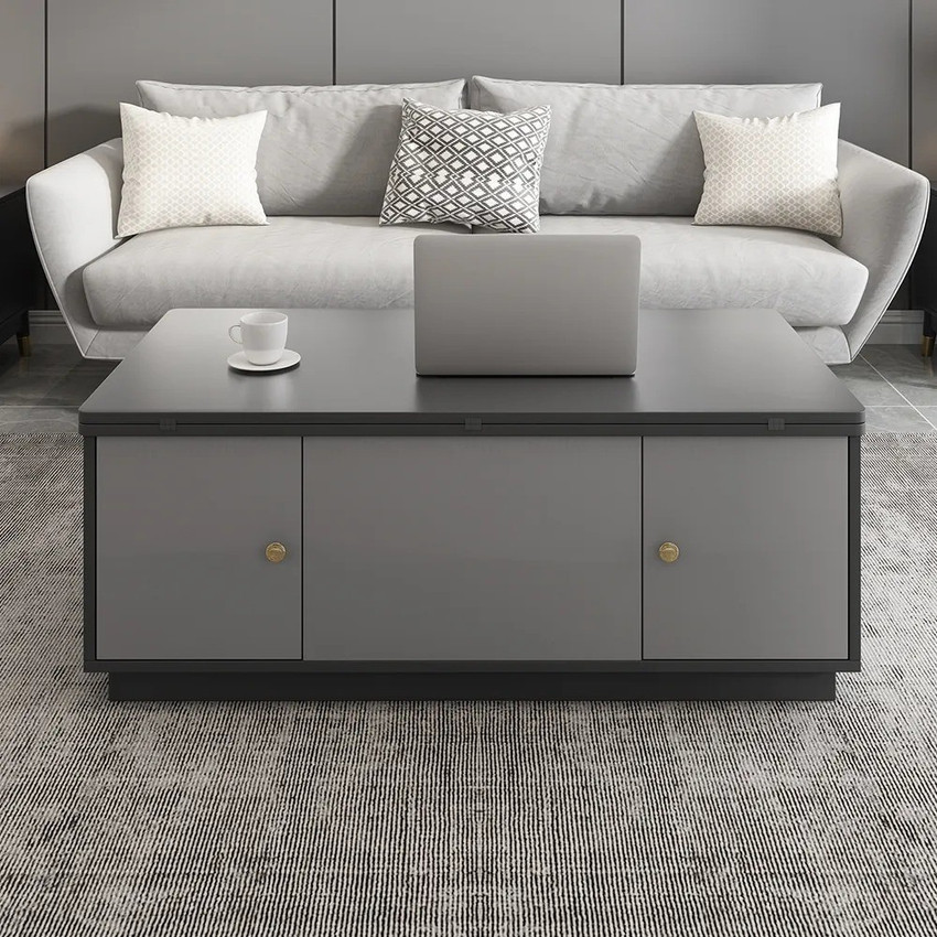 Jocise contemporary white rectangular storage coffee table with drawers lacquer deals gold base