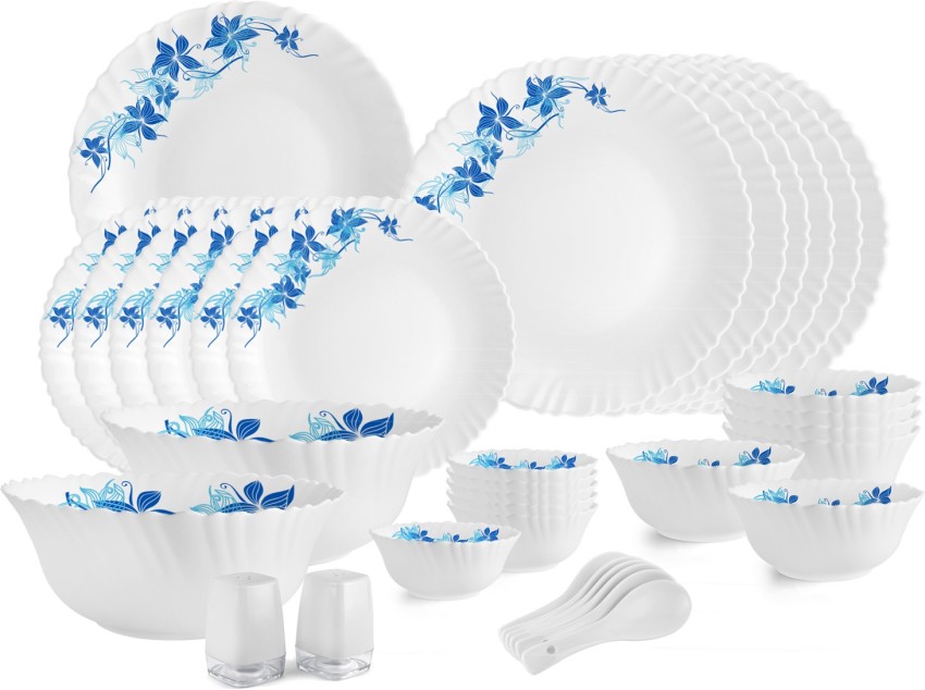 cello Pack of 35 Opalware Blue Swirl Dazzle Dinner Set Price in