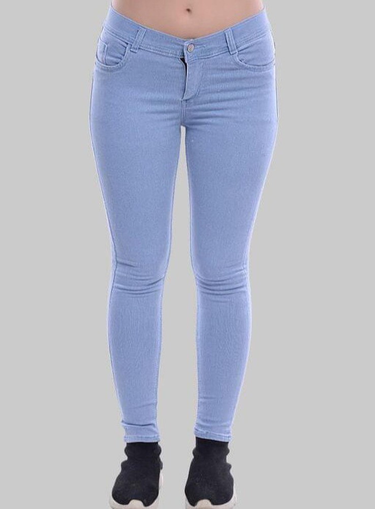 Womens Slim Fit Stretchable Sky Blue Color Waist Band Single Button Denim  Jeans Age Group 16 Years at Best Price in Varanasi  Bala Ji Garments