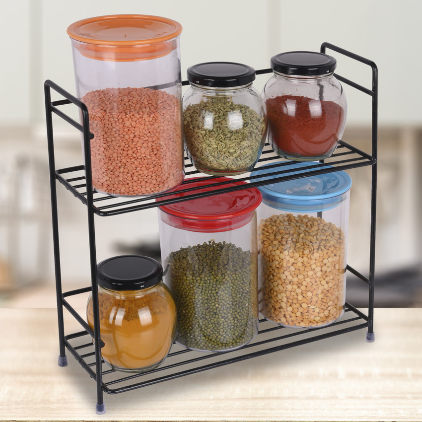 AppEasy Containers Kitchen Rack Iron 2 Tier Metal Kitchen Spice Rack Organiser Storage Shelf Rack Black Price in India Buy AppEasy Containers Kitchen Rack Iron 2 Tier Metal Kitchen Spice Rack Organise...