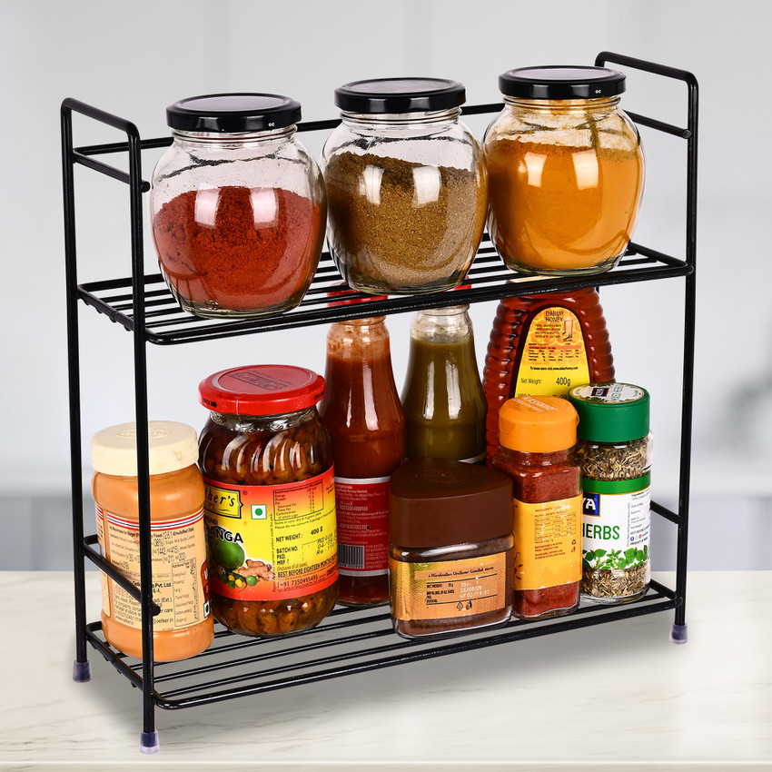 AppEasy Containers Kitchen Rack Iron 2 Tier Metal Kitchen Spice Rack Organiser Storage Shelf Rack Black Price in India Buy AppEasy Containers Kitchen Rack Iron 2 Tier Metal Kitchen Spice Rack Organise...