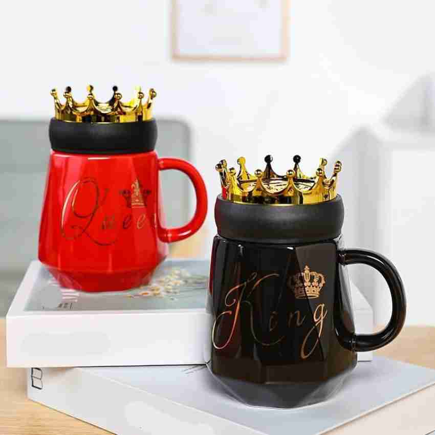 LIBRA King Queen mugs With Crown Lid Couple Cup Set for Husband Wife  Wedding Gift Cups Ceramic Coffee Mug Price in India - Buy LIBRA King Queen  mugs With Crown Lid Couple