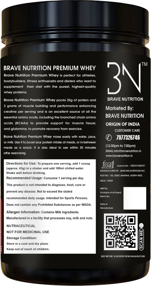 Brave Nutrition Pure Whey Protein 1 KG + Pre Workout + Free Shaker