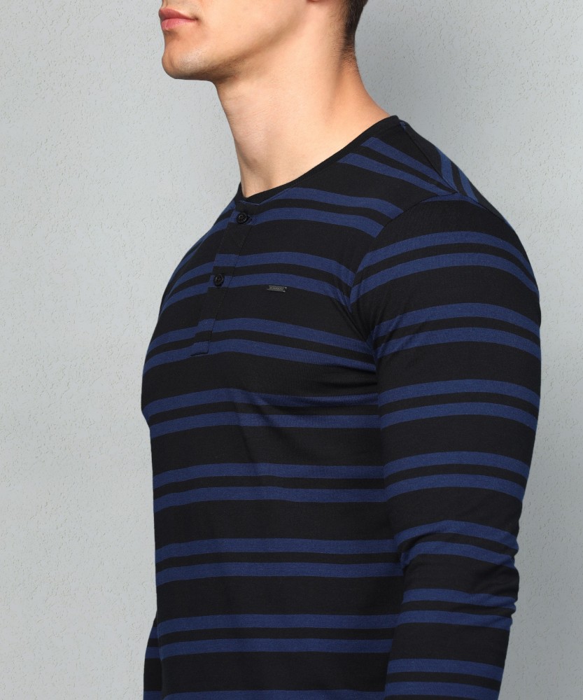 METRONAUT Striped Men Henley Neck Blue, Black T-Shirt - Buy