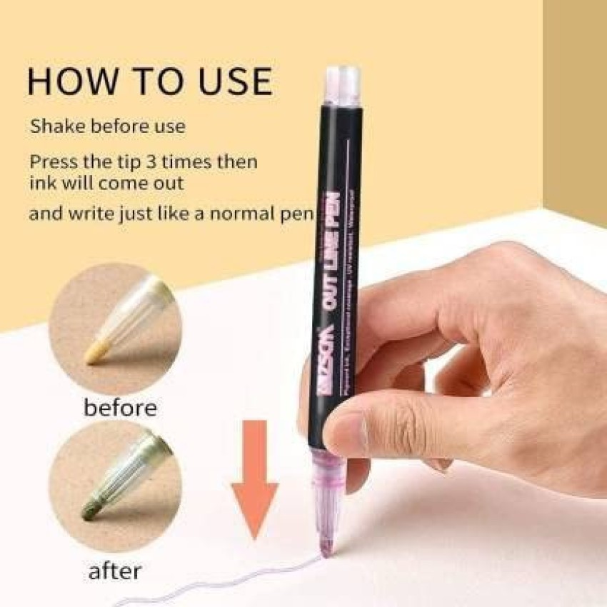 12 Pcs Doodle Dazzles Shimmer Marker Set, Double Line Outline Pen Metallic