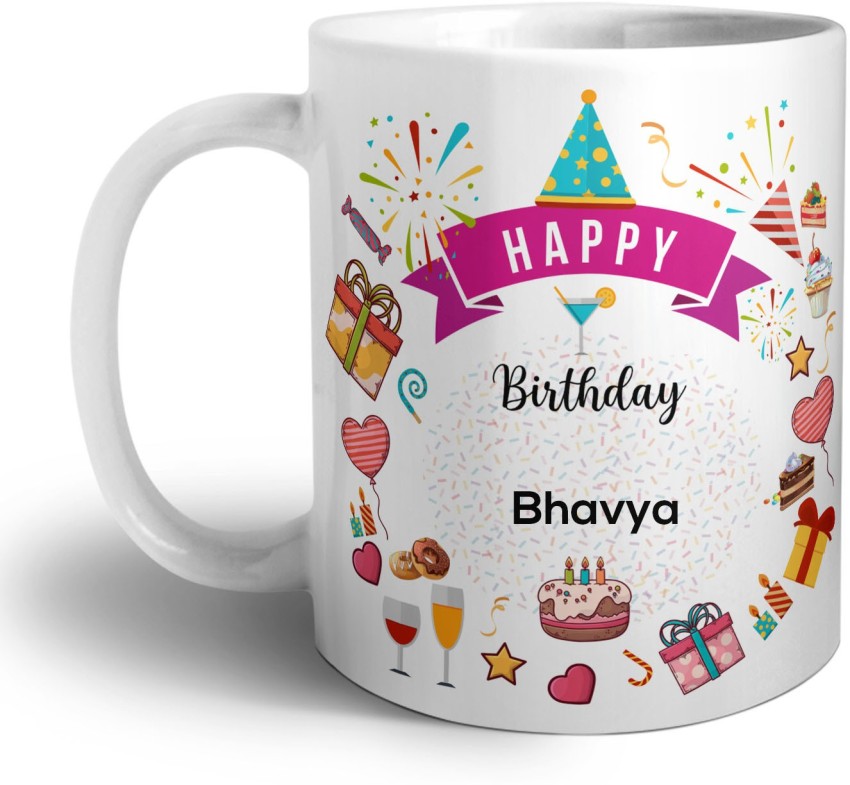 ARTBUG Happy Birthday Bhavya Coffee Cup and Cushion with Filler Combo Name - Bhavya Ceramic Coffee Mug Price in India - Buy ARTBUG Happy Birthday Bhavya  Coffee Cup and Cushion with Filler Combo