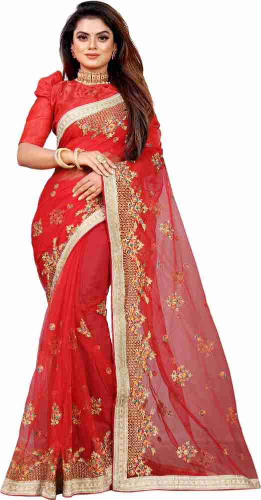 Purchase Now Bridal Bollywood Sarees Red And Cream Kajol's Bollywood Sarees  With Floral Embroidery And Lace Border Work – Lady India