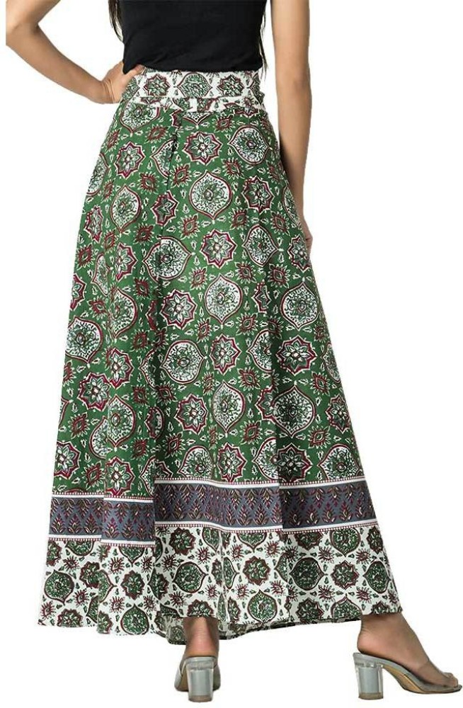 Buy Rangun Printed Cotton Wrap Around Skirt for Women's Red at