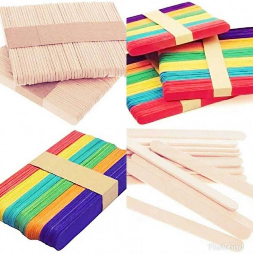 imtion ( 160 Pcs Coloured Wooden ice Cream Sticks ) Popsicle Sticks & Spoon  Colourful Stick Craft Work- Multi Color - ( 160 Pcs Coloured Wooden ice  Cream Sticks ) Popsicle Sticks