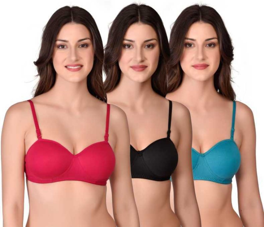 Buy Alishan Set Of 3 Designer Lightly Padded Women T-Shirt Bras Multi Color  Online at Low Prices in India 