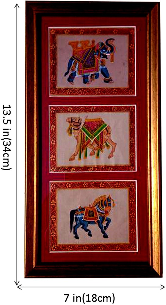  Purpledip Silk Cloth Painting Golden Pecock: Indian Rajasthani  Intricate Artwork Framed For Table Top Or Wall Hanging; Collectible  Miniature Art (12477): Paintings