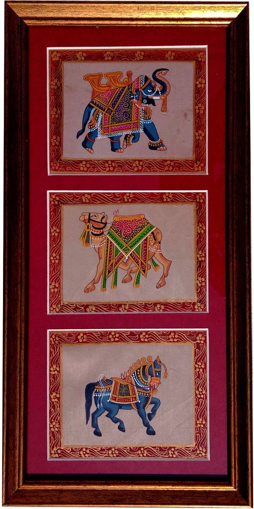  Purpledip Silk Cloth Painting Golden Pecock: Indian Rajasthani  Intricate Artwork Framed For Table Top Or Wall Hanging; Collectible  Miniature Art (12477): Paintings