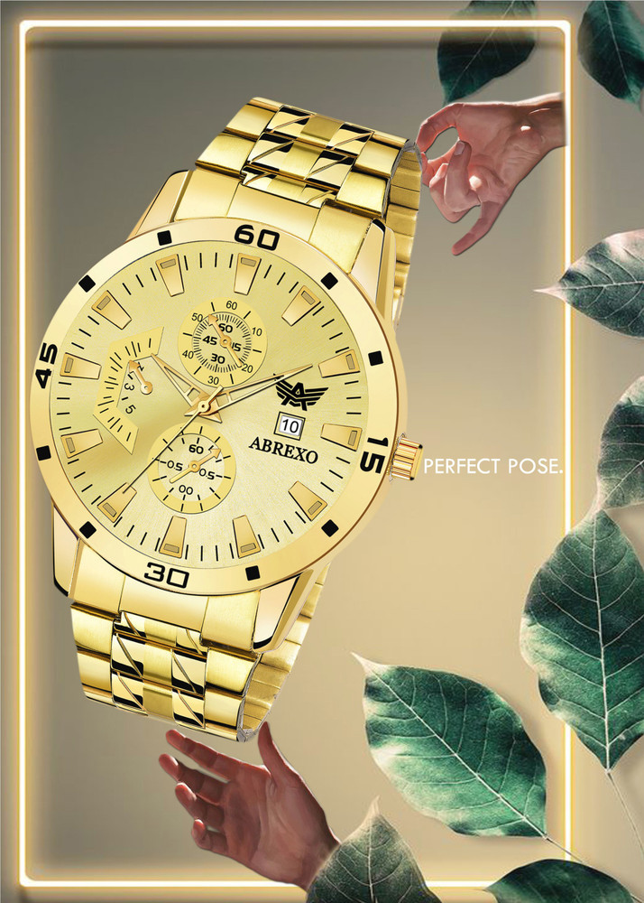ABREXO Abx8404 GD Gold Date Working Watch Gold Dial Date Feature Wrist Watch With Designer Chain Exclusive Combo for Boys Analog Watch For Men Buy ABREXO Abx8404 GD Gold Date Working Watch