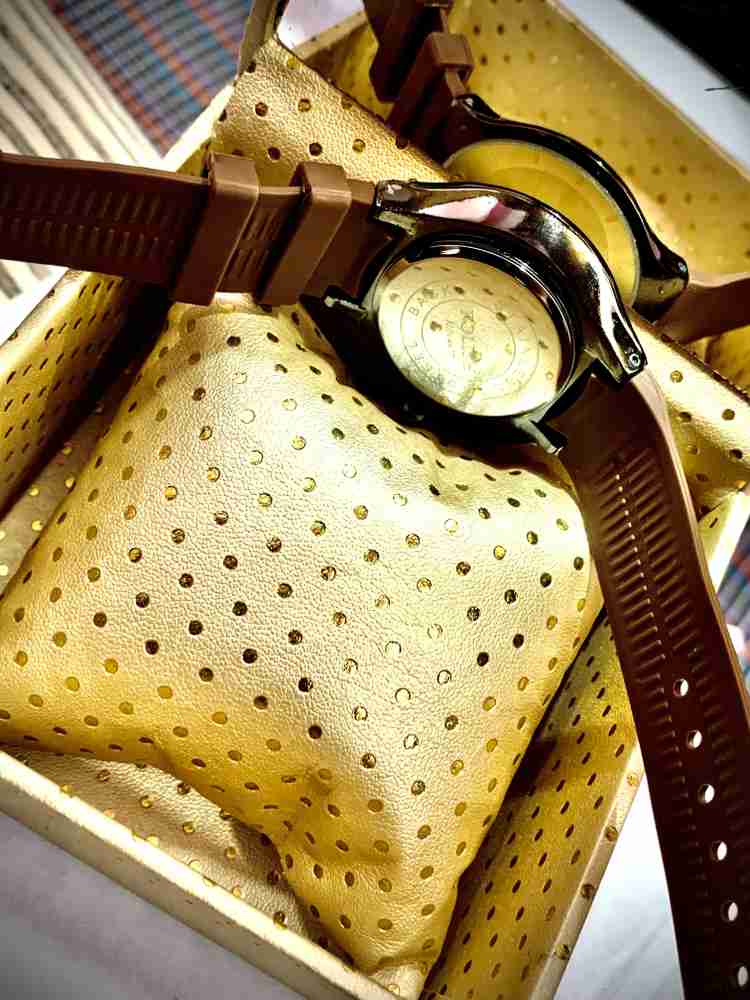 HTM Polish Brown Leather Strap With Date Analog Wrist Watch for