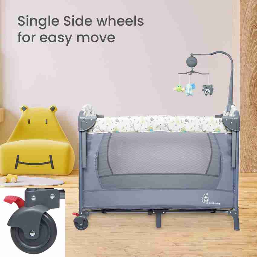 R for Rabbit Hide and Seel Plus Baby Cot Grey Moveable Crib Price