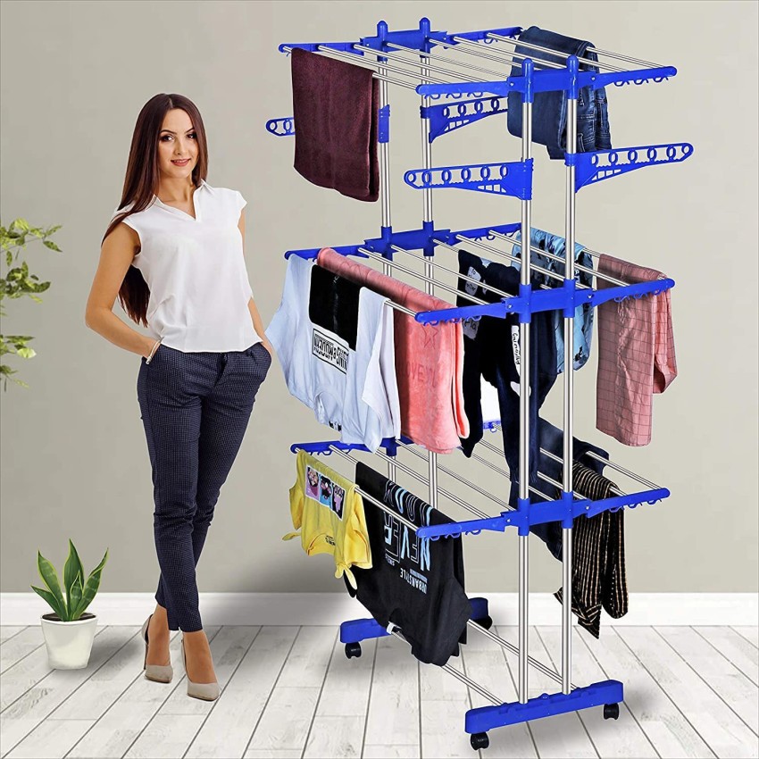 Kmils Steel Floor Cloth Dryer Stand Cloth Drying Stand for Balcony Cloth Stand for Drying Dress hanging Stand