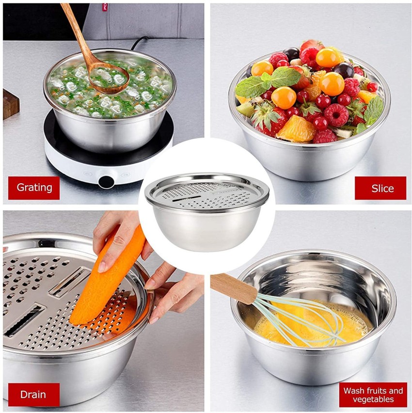 3 in 1 Vegetable Slicer Cutter Drain Basket Stainless Steel Vegetable  Julienne Grater Salad Maker Bowl Kitchen Gadgets