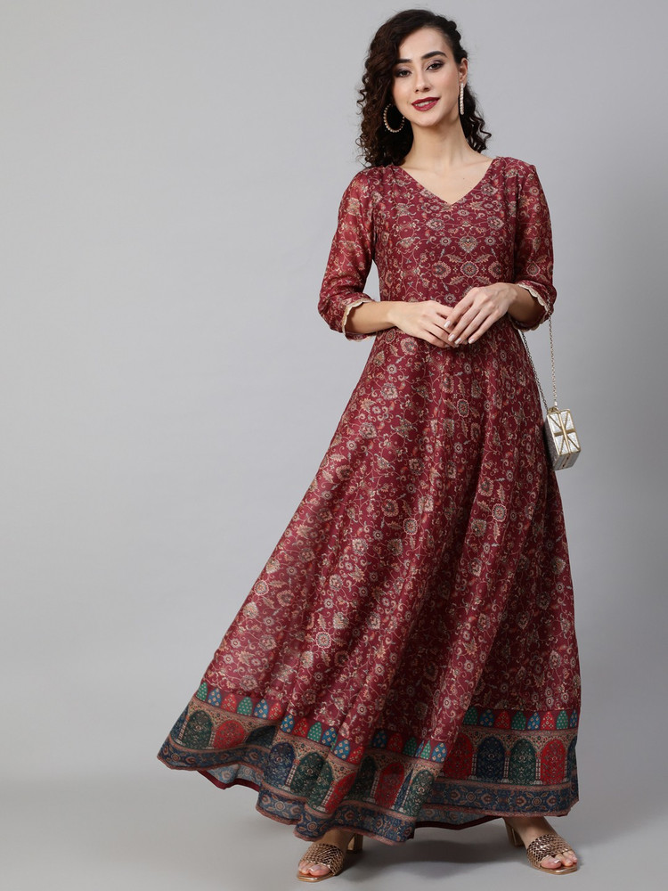 AKS Women Fit and Flare Maroon Dress Buy AKS Women Fit and Flare