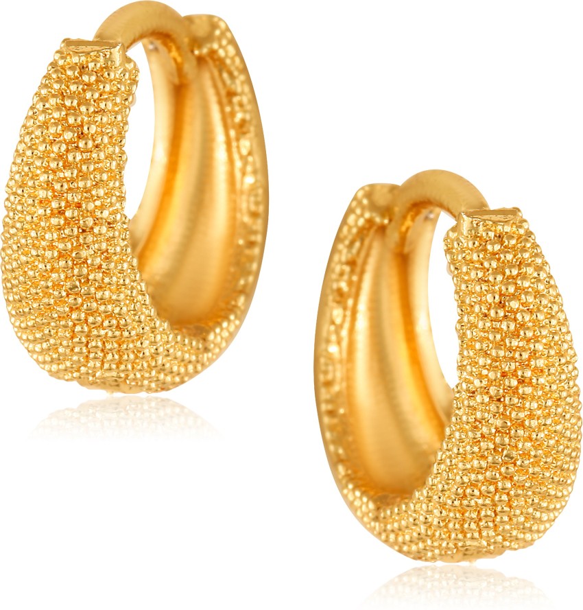 Clip-On Earring Golden Gold Plated Brass CZ Studded Hoop Bali