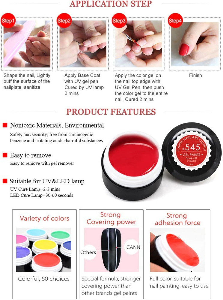 Amazon.com : MEET ACROSS Gel Paint for Nail Art, 12 Colors Gel Nail Polish  Kit with Nail Brush Pen, Painting Drawing Gel for Nail Art Design, Soak Off  UV LED Gel Polish