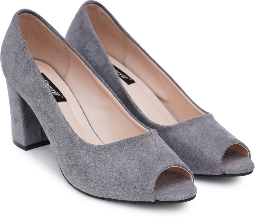 Gray open 2025 toe heels