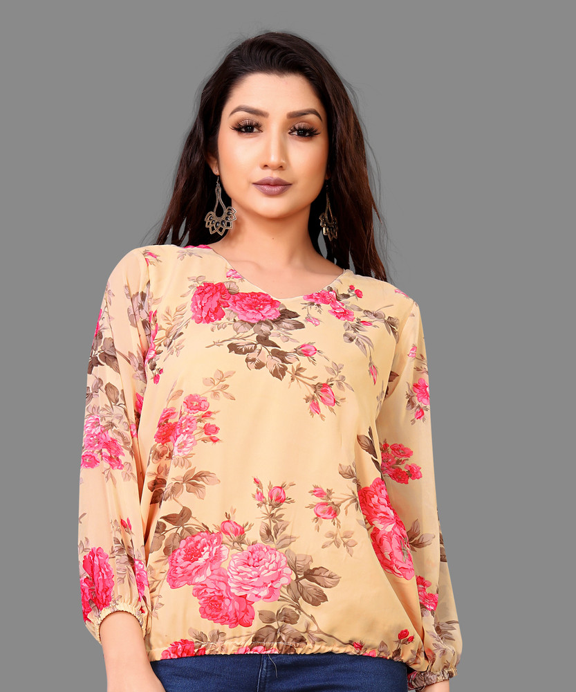 FABTOWN Casual Printed Women Pink Top Buy FABTOWN Casual Printed